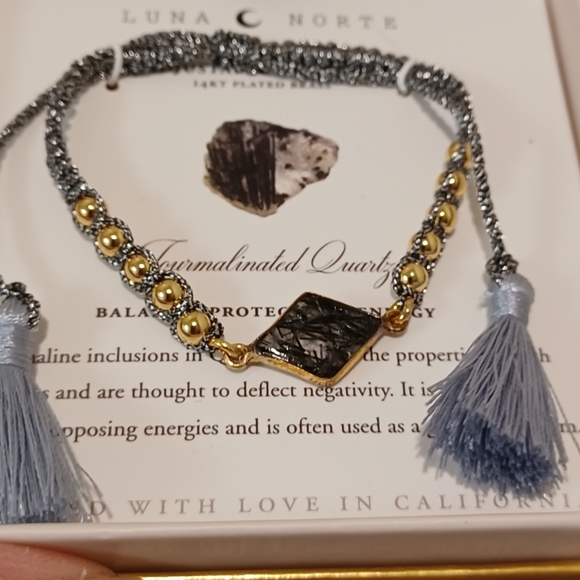 LUNA NORTE NATURAL TOURMALINATED QUARTZ GEMSTONES W/ TASSELS ADJUSTABLE STRING - Picture 4 of 12